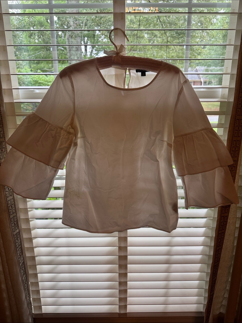 J. Crew White Cotton Tiered Ruffle Sleeve Blouse